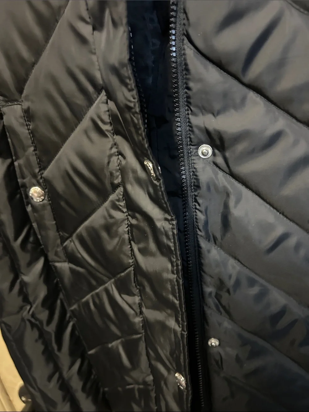 Michael Kors Black Quilted Long Puffer Coat with Faux Fur Collar